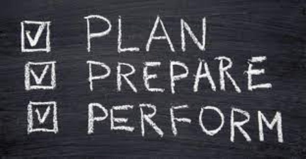 plan, prepare and preform to achieve goals